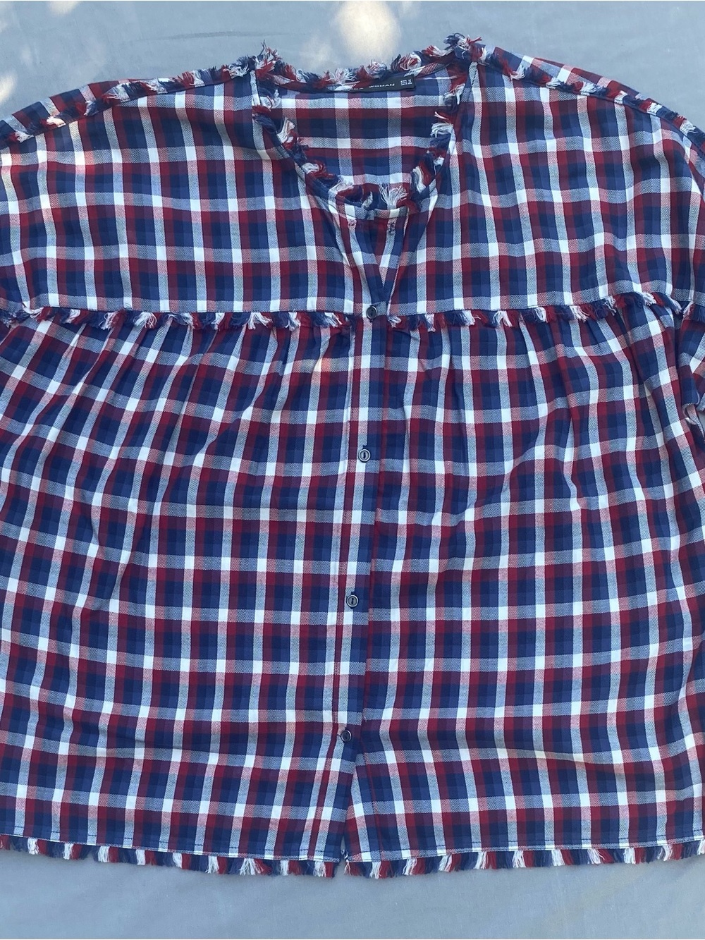 Zara Men’s Red, Blue & White Plaid Button-Down Shirt